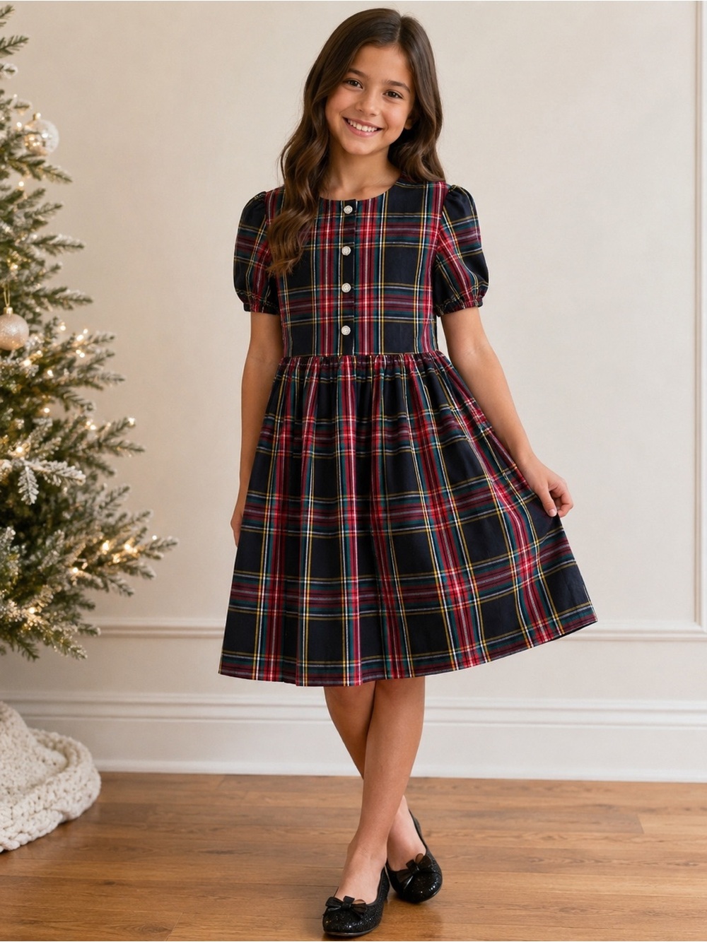 J.Crew Crewcuts Plaid Puff Sleeve Holiday Dress Girls Size 10